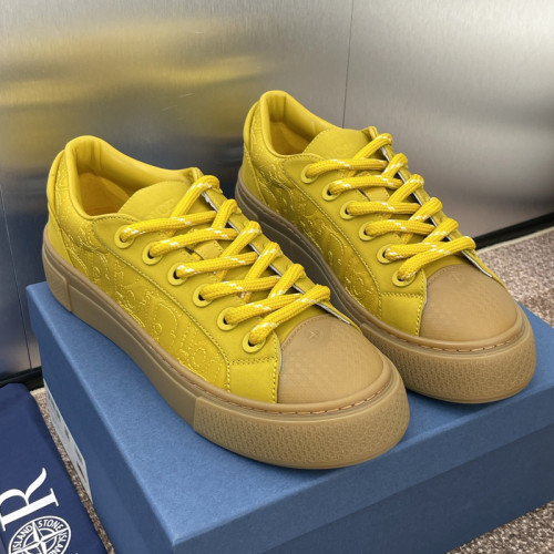 Dior Mens Shoes Sneakers DIORAND STONE ISLAND B33 Sneaker-LIMITEDAND NUMBERED EDITION Yellow Dyed Cotton with Dior Oblique Motif 3SN303ZAM_H225 with Original Box
