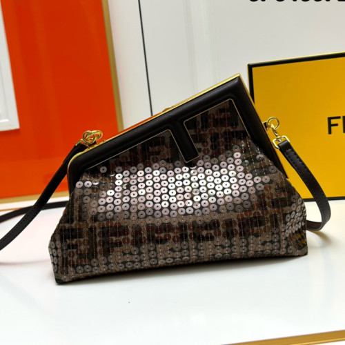 Fendi Womens Bags Clutch Luxury Brand FENDI FIRST MEDIUM Black leather bag 8BP127ABVEF0KUR without Original Box  
