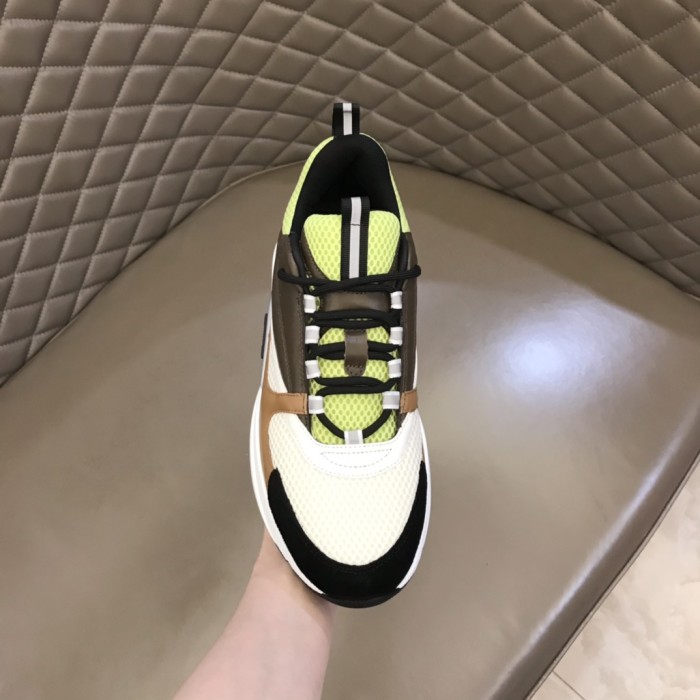 Dior Womens Shoes Sneakers Luxury Brand Breathable Design B22 SNEAKER Green and White Technical Mesh with Ebony and Camel Smooth Calfskin with Original Box 3SN231YRK_H766