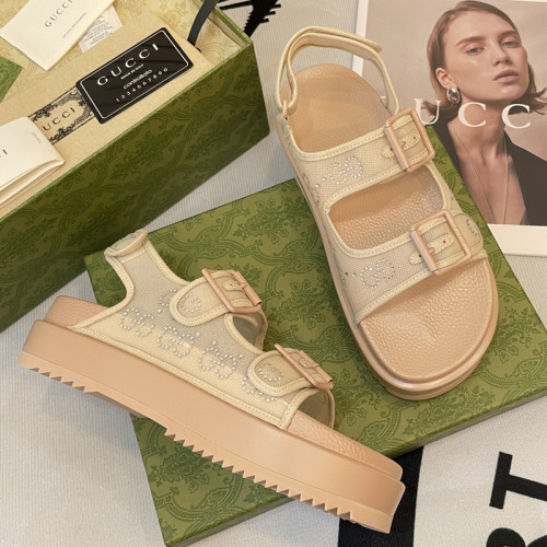 Gucci Womens Shoes Sandals 14cm Heel and 4.5cm Platform Luxury Brand with Original Box 719844 C9D00 9022 Women's Interlocking G studs sandal in leather Whatsapp 