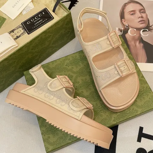 Gucci Womens Shoes Sandals 14cm Heel and 4.5cm Platform Luxury Brand with Original Box 719844 C9D00 9022 Women's Interlocking G studs sandal in leather Whatsapp 