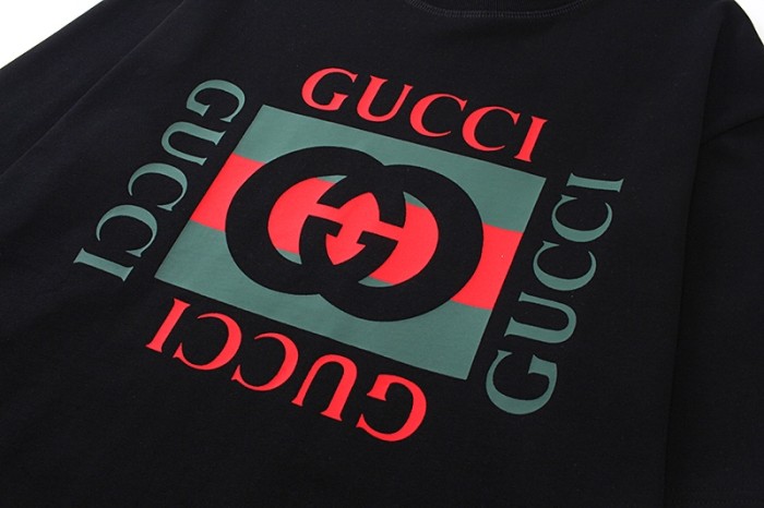 Gucci Luxury Brand Women Mens Short Sleeve T-Shirt COTTON JERSEY T-SHIRT BLACK GUCCI PRINT   