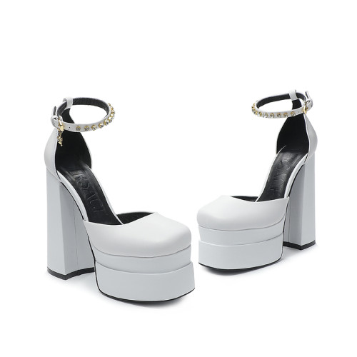 Versace Brand Womens Sandals Shoes Pumps Leather Big Size LA MEDUSA LEATHER PUMPS with 5cm High Platform and 15cm Heel Design  
