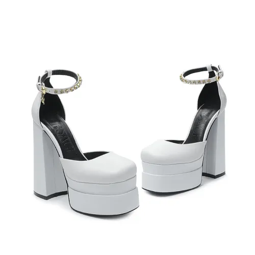 Versace Brand Womens Sandals Shoes Pumps Leather Big Size LA MEDUSA LEATHER PUMPS with 5cm High Platform and 15cm Heel Design  