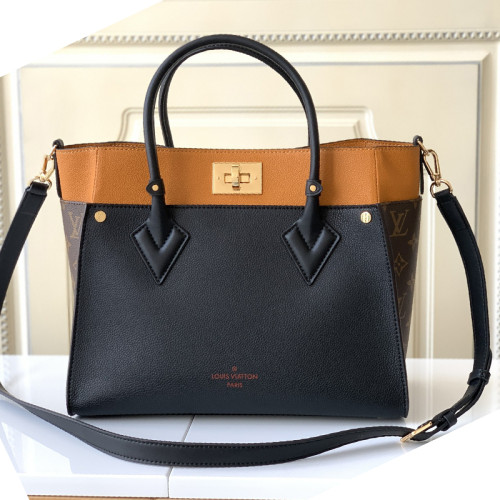Louis Vuitton Womens Shoulder Bags Handbags Luxury Brand Fashion ON MY SIDE MM Black Twist calfskin and Monogram coated canvas M53823