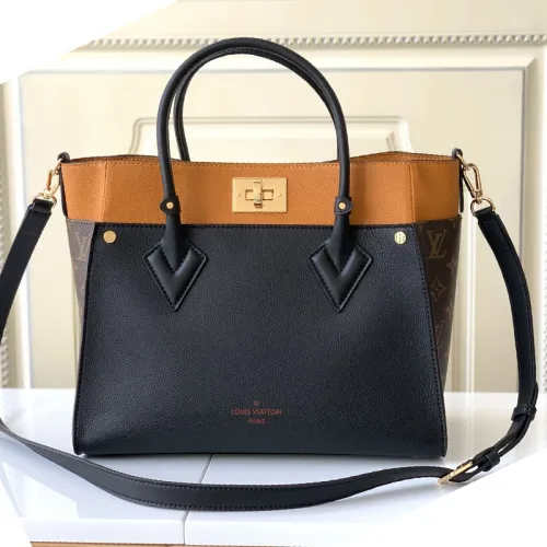 Louis Vuitton Womens Shoulder Bags Handbags Luxury Brand Fashion ON MY SIDE MM Black Twist calfskin and Monogram coated canvas M53823