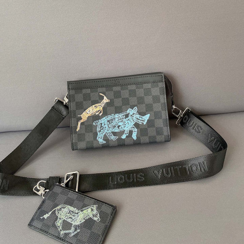 Louis Vuitton Womens Mens Bags Shoulder Bags Luxury Brand GASTON WEARABLE WALLET with Original Box N64608 Damier Graphite coated canvas