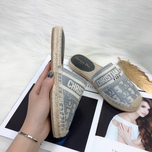 Dior Womens Shoes Slippers Dior Granville Espadrille Dior Oblique Embroidered Cotton with Original Box