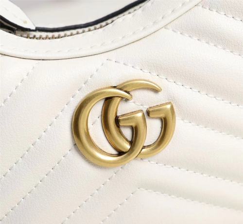 Gucci Womens Bags Shoulder HandBags Luxury Brand Gucci GG Marmont half-moon-shaped mini bag in white leather with Original Box 699514 DTDHT 9022