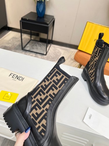 Fendi Womens Shoes Fashion Boots Luxury Brand Fendi Fendigraphy Black leather biker boots with Original Box 8T8355AKY6F1H1K