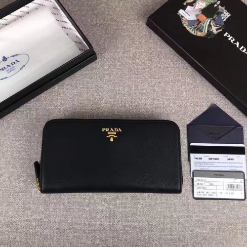 Prada Womens Bags Clutch Wallets Black Large Saffiano Leather Wallet with Original Box 1ML506_QWA_F0002