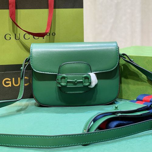 Gucci Womens Bags Shoulder Messenger Bag Luxury Brand Gucci Gucci Horsebit 1955 small shoulder bag in green leather with Original Box 726226 AABE1 3152
