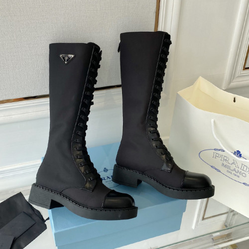 Prada Women Shoes Boots Luxury Brand Outdoor Monolith leather and nylon fabric boots 1T255M_3LJS_F0F24_F_B055