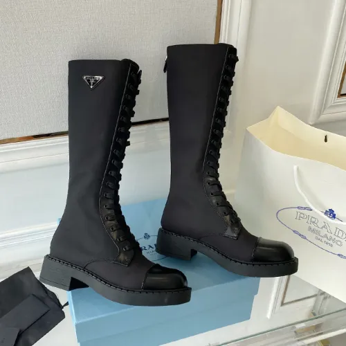 Prada Women Shoes Boots Luxury Brand Outdoor Monolith leather and nylon fabric boots 1T255M_3LJS_F0F24_F_B055
