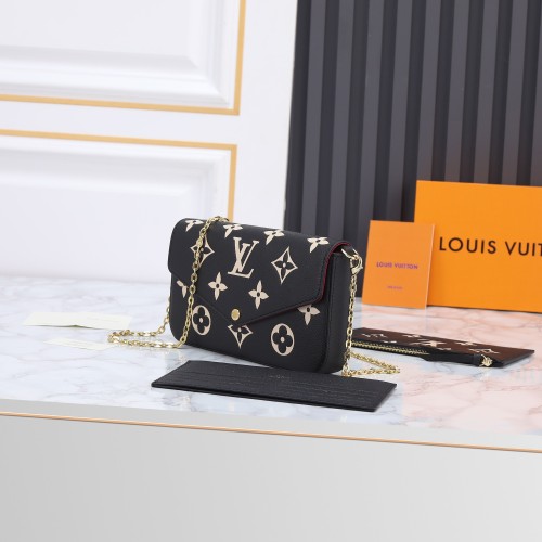 Louis Vuitton Womens Bags Shoulder Messenger Bag Luxury Brand M80482 FÉLICIE POCHETTE with Original Box Black / Beige Monogram Empreinte embossed supple grained cowhide leather