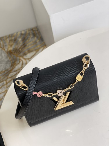 Louis Vuitton Womens Bags Shoulder Messenger Bags Luxury Brand TWIST MM M20834 with Original Box Black Epi grained leather