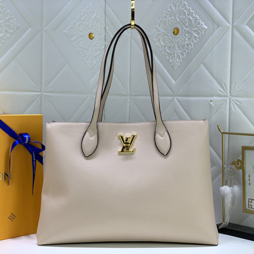 Louis Vuitton Womens Bags Handbags Luxury Brand Fashion Type LOCKME SHOPPER Black Grained calf leather M57345  