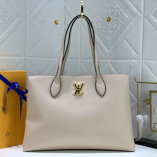 Louis Vuitton Womens Bags Handbags Luxury Brand Fashion Type LOCKME SHOPPER Black Grained calf leather M57345  