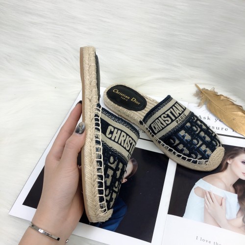 Dior Womens Shoes Slippers Dior Granville Espadrille Dior Oblique Embroidered Cotton with Original Box