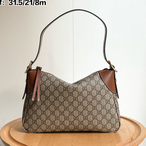 Gucci Womens Bags Shoulder Handbag Luxury Brand GG Emblem medium shoulder bag in beige and Dark Brown Handbag,Shoulder Bag Handbags  