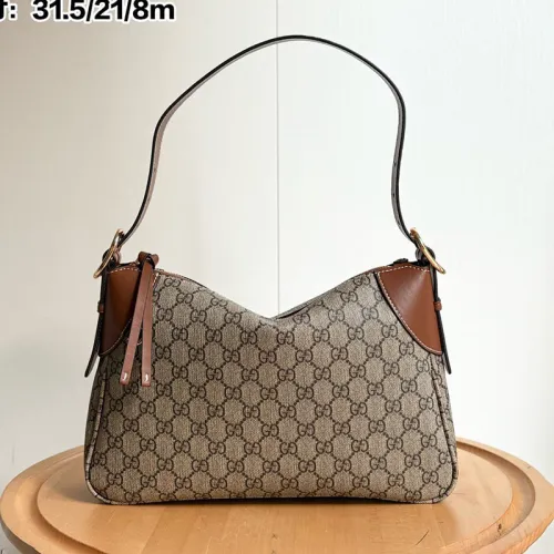 Gucci Womens Bags Shoulder Handbag Luxury Brand GG Emblem medium shoulder bag in beige and Dark Brown Handbag,Shoulder Bag Handbags  