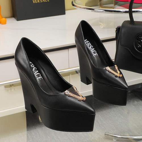 Versace Brand Womens Sandals Shoes Pumps Leather Big Size LA MEDUSA LEATHER PUMPS with 6cm High Platform and 14cm Heel Design  