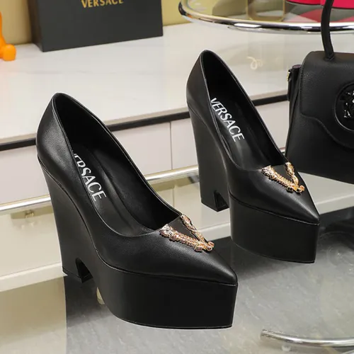 Versace Brand Womens Sandals Shoes Pumps Leather Big Size LA MEDUSA LEATHER PUMPS with 6cm High Platform and 14cm Heel Design  