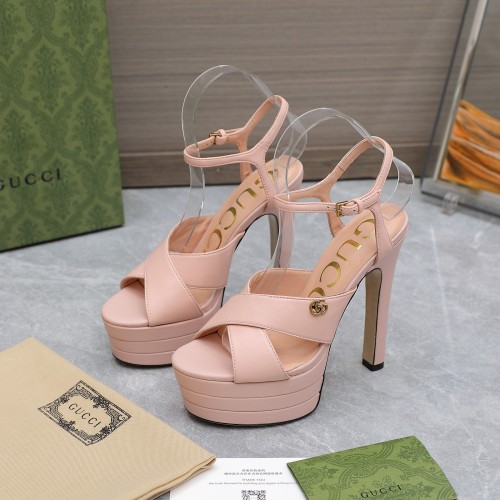 Gucci Womens Shoes Sandals 14cm Heel and 4.5cm Platform Luxury Brand with Original Box 719844 C9D00 9022 Women's Interlocking G studs sandal in leather Whatsapp 