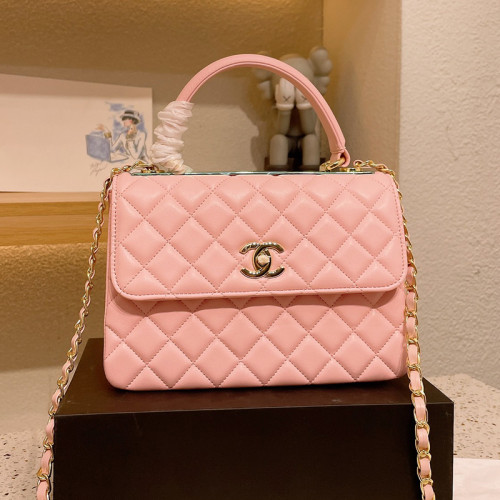 Chanel Womens Shoulder Bags Luxury Brand with Original Box Small Flap Bag With Top Handle Lambskin & Gold-Tone Metal
