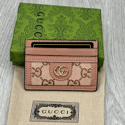 Gucci Womens Bag Wallets Card Holder Luxury Brand Ophidia GG card case in beige and blue Supreme with Original Box  