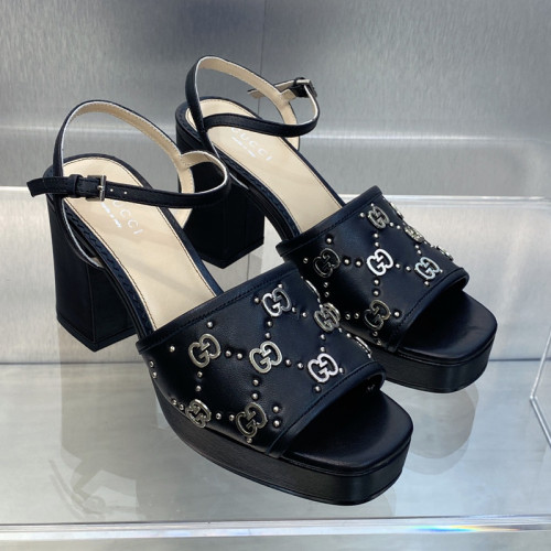 Gucci Womens Shoes Sandals 8.5cm Heel Luxury Brand with Original Box 719844 C9D00 9022 Women's Interlocking G studs sandal in leather Whatsapp 