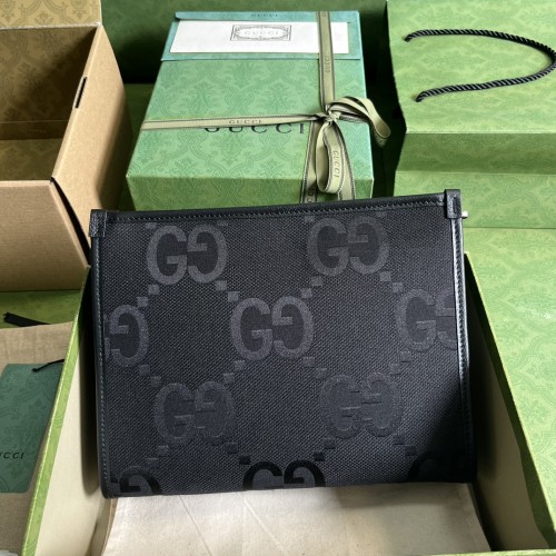 Gucci Womens Mens Unisex Bags Clutch Luxury Brand Jumbo GG pouch in black canvas GG canvas 699318 FABGN 1000【Whatsapp +1-3239614486】
