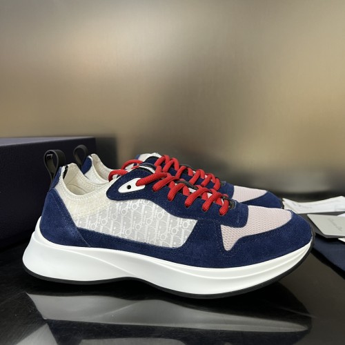 Dior Mens Shoes Luxury Sneakers B25 RUNNER SNEAKER Dior Gray and White Smooth Calfskin with Beige and Black Dior Oblique Jacquard with Original Box  