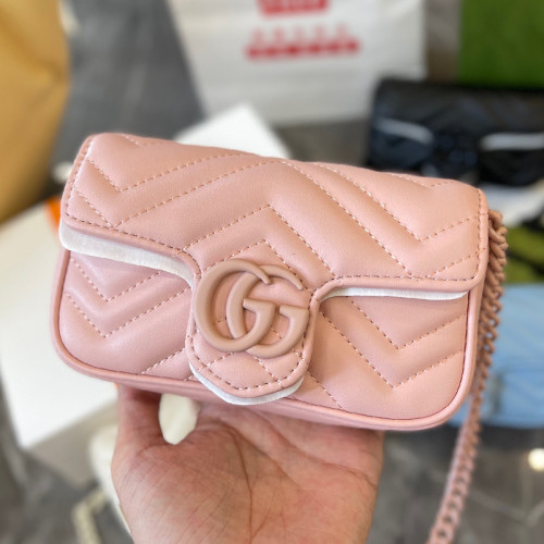 Gucci Womens Bags Shoulder Messenger Bag Luxury Brand Gucci GG Marmont belt bag in light pink leather with Original Box 699757 UM8KV 5909