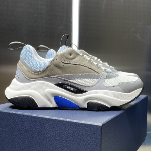 Dior Mens Shoes Sneakers Luxury Brand Breathable Design B22 SNEAKER White and Blue Technical Mesh and Gray Calfskin with Original Box 3SN231YXX_H865