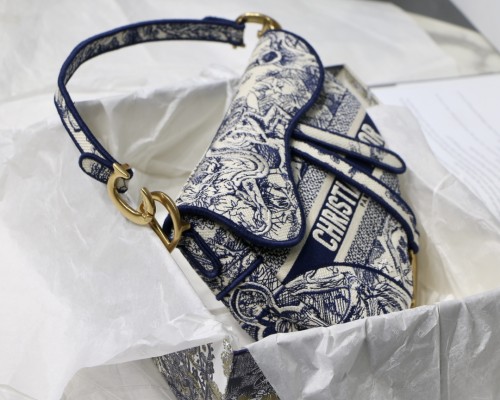 Dior Womens Mens Bag Saddle Bag Luxury Brand Design Fashion Type Shoulder Bags SADDLE BAG Blue Toile de Jouy Embroidery with Original Box M0446CTDT_M808