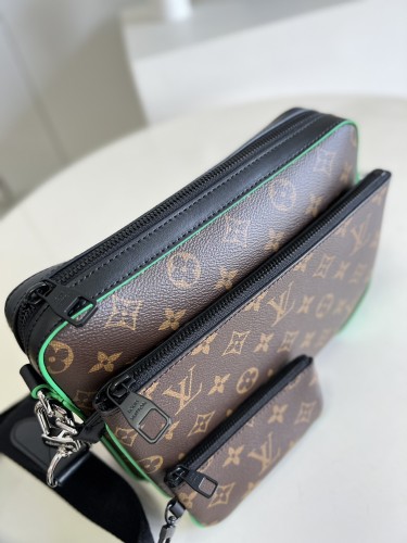 Louis Vuitton Mens Shoulder Bags Luxury Brand Fashion Type TRIO MESSENGER M46266 Monogram Macassar coated canvas and Purple cowhide leather with Original Box