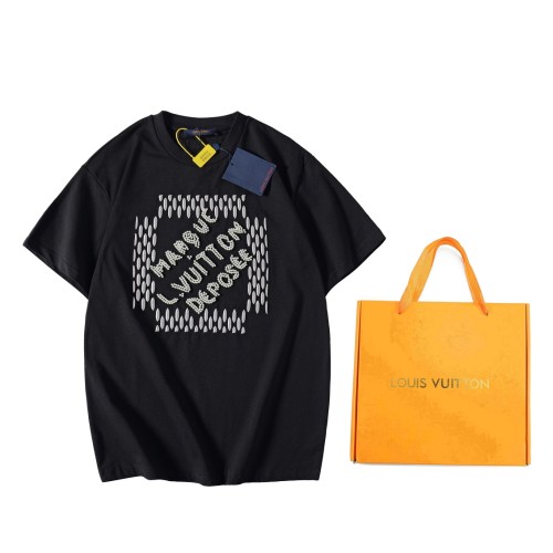Louis Vuitton Luxury Brand Men Womens Short Sleeve T-Shirt Embroidered Signature Cotton T-Shirt 1AFJFH   