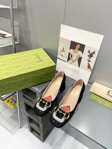 Gucci Womens Shoes Pumps Luxury Brand Women's Mid-Heel Pump With Horsebit In Leather 7.5cm Heel with Original Box 694855 BNC00 5815