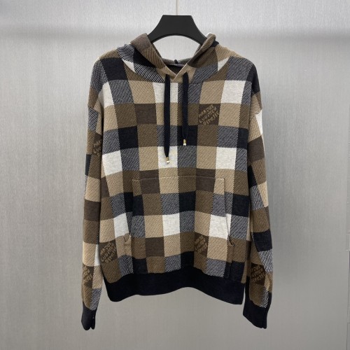 Louis Vuitton Womens Mens Long Sleeve Sweatshirt Luxury Brand Mens Hoodie Damier Cashmere And Wool-Blend Hoodie 1AFXJV   