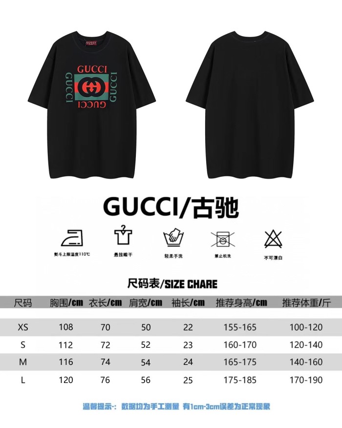 Gucci Luxury Brand Women Mens Short Sleeve T-Shirt COTTON JERSEY T-SHIRT BLACK GUCCI PRINT   