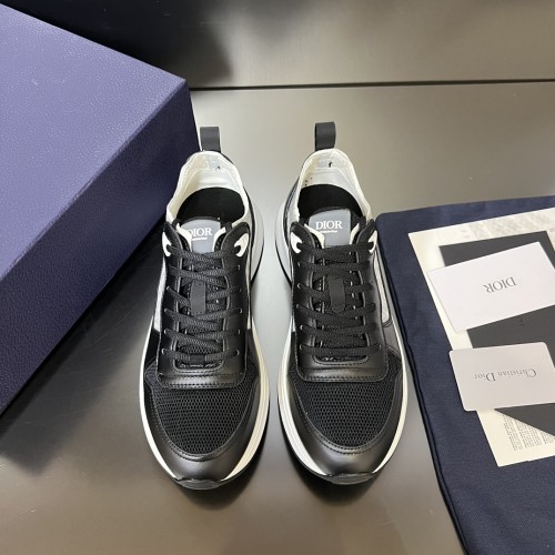 Dior Mens Shoes Luxury Sneakers B25 RUNNER SNEAKER Dior Gray and White Smooth Calfskin with Beige and Black Dior Oblique Jacquard with Original Box  
