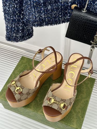 Gucci Womens Shoes Slippers 11cm High Heel Gucci Luxury Brand WOMEN'S HORSEBIT FLATFORM SANDAL with Original Box  