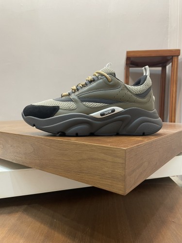 Dior Mens Shoes Sneakers Luxury Brand Breathable Design B22 SNEAKER Khaki and Black Technical Mesh and Khaki Calfskin with Original Box  