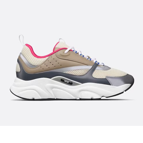 Dior Mens Shoes Sneakers Luxury Brand Breathable Design B22 SNEAKER Beige Technical Mesh with Deep Gray and Brown Smooth Calfskin with Original Box  
