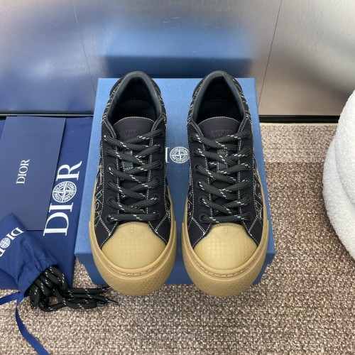 Dior Mens Shoes Sneakers DIORAND STONE ISLAND B33 Sneaker -LIMITEDAND NUMBERED EDITION Black Dyed Cotton with Dior Oblique Motif 3SN303ZAM_H900 with Original Box