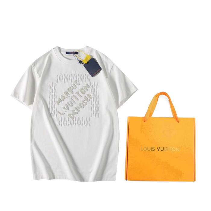 Louis Vuitton Luxury Brand Men Womens Short Sleeve T-Shirt Embroidered Signature Cotton T-Shirt 1AFV76   