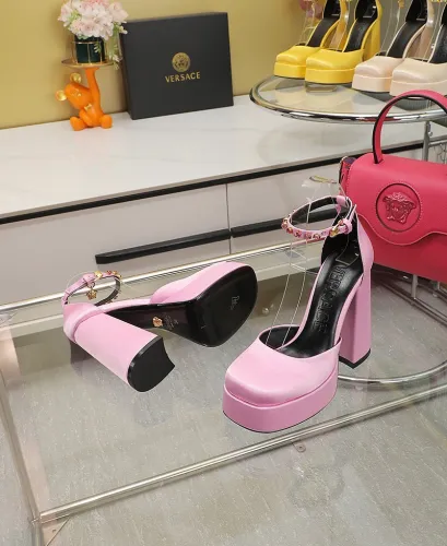 Versace Brand Womens Sandals Shoes Pumps Leather Big Size LA MEDUSA LEATHER PUMPS with 3cm High Platform and 12cm Heel Design  