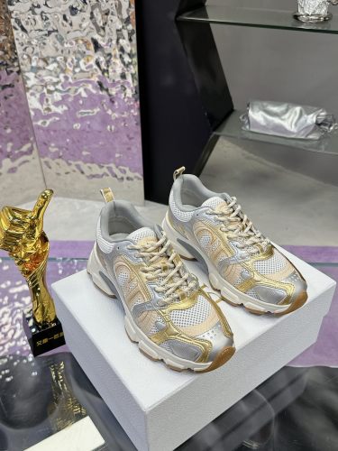 Dior Womens Shoes Sneakers Casual Luxury Brand Dior Chrono Sneaker Beige Mesh with Gold-Tone and Silver-Tone Laminated Leather-Effect Panels with Original Box KCK414TRL_S49G whatsapp 