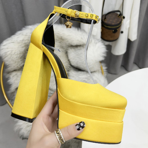 Versace Brand Womens Sandals Shoes Pumps Leather Big Size LA MEDUSA LEATHER PUMPS with 5cm High Platform and 15cm Heel Design  